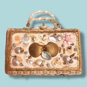 Vtg 60s Princess Charming Wicker Seashell Purse Novelty Kitsch Mermaid Nautical